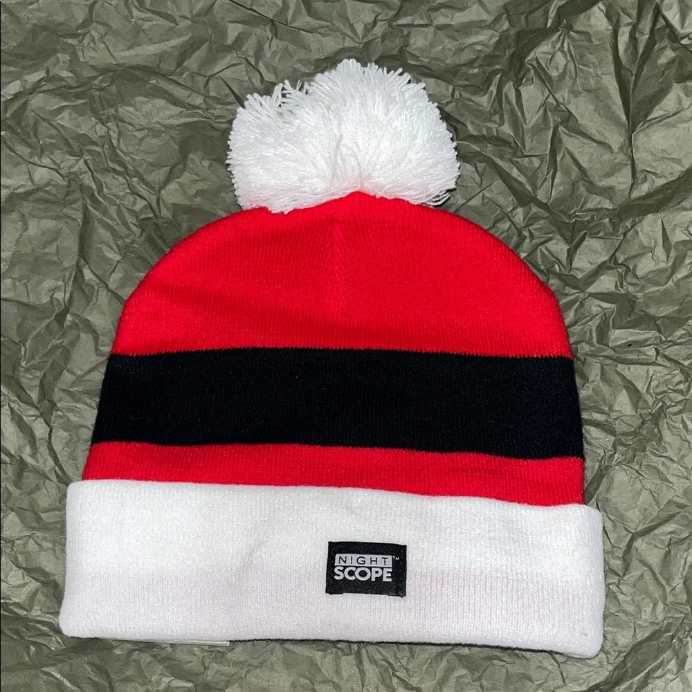 Night Scope Red & White Santa belt LED Beanie Hat with Removable Light